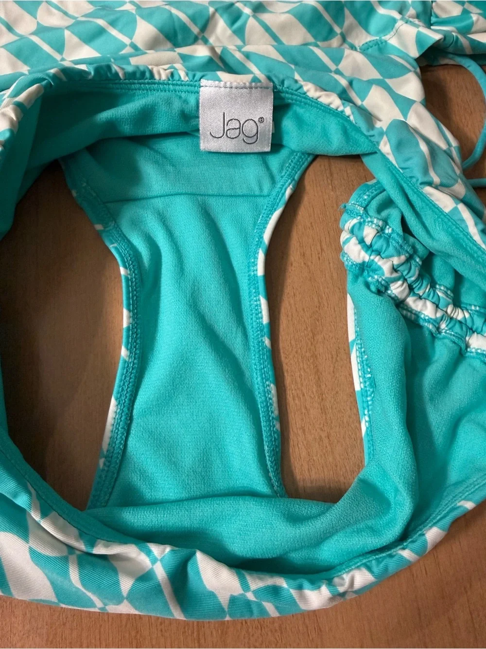 Jag Jeans Teal & White Geometric Tankini Swim Set